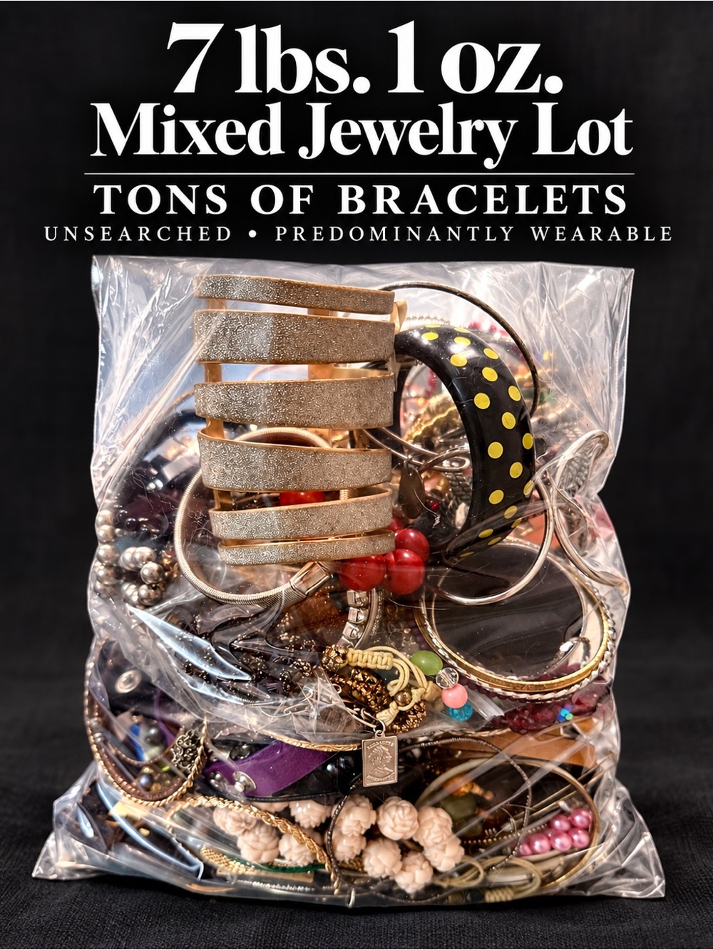 7 Lbs 1 Oz Bracelet Lot Unsearched Unsorted Bangles Cuffs Beaded Costume Jewelry